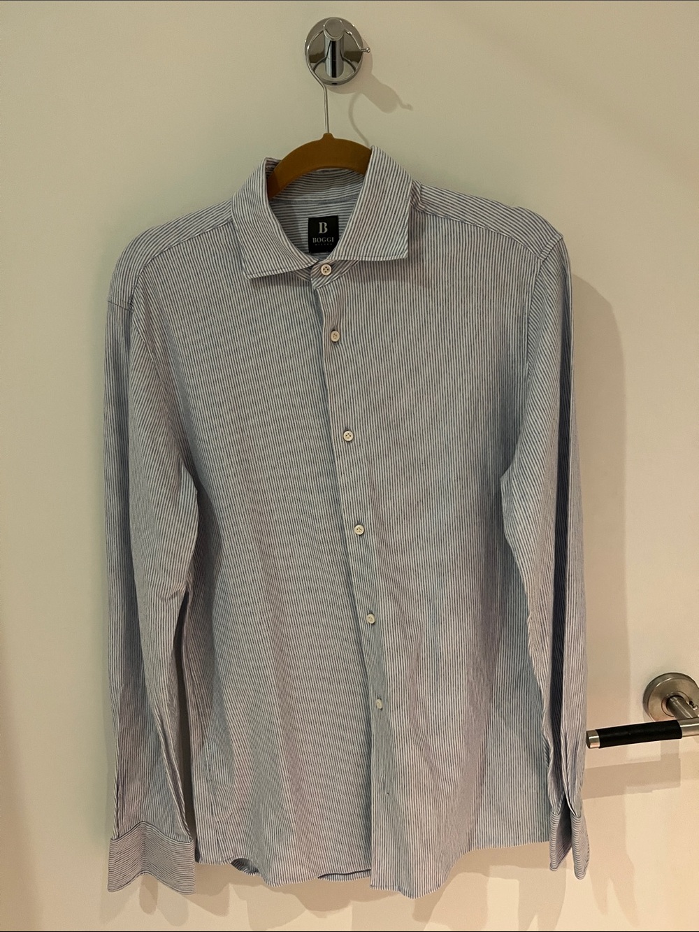 Boggi Milano Men's Blue & White Striped stretch Shirt